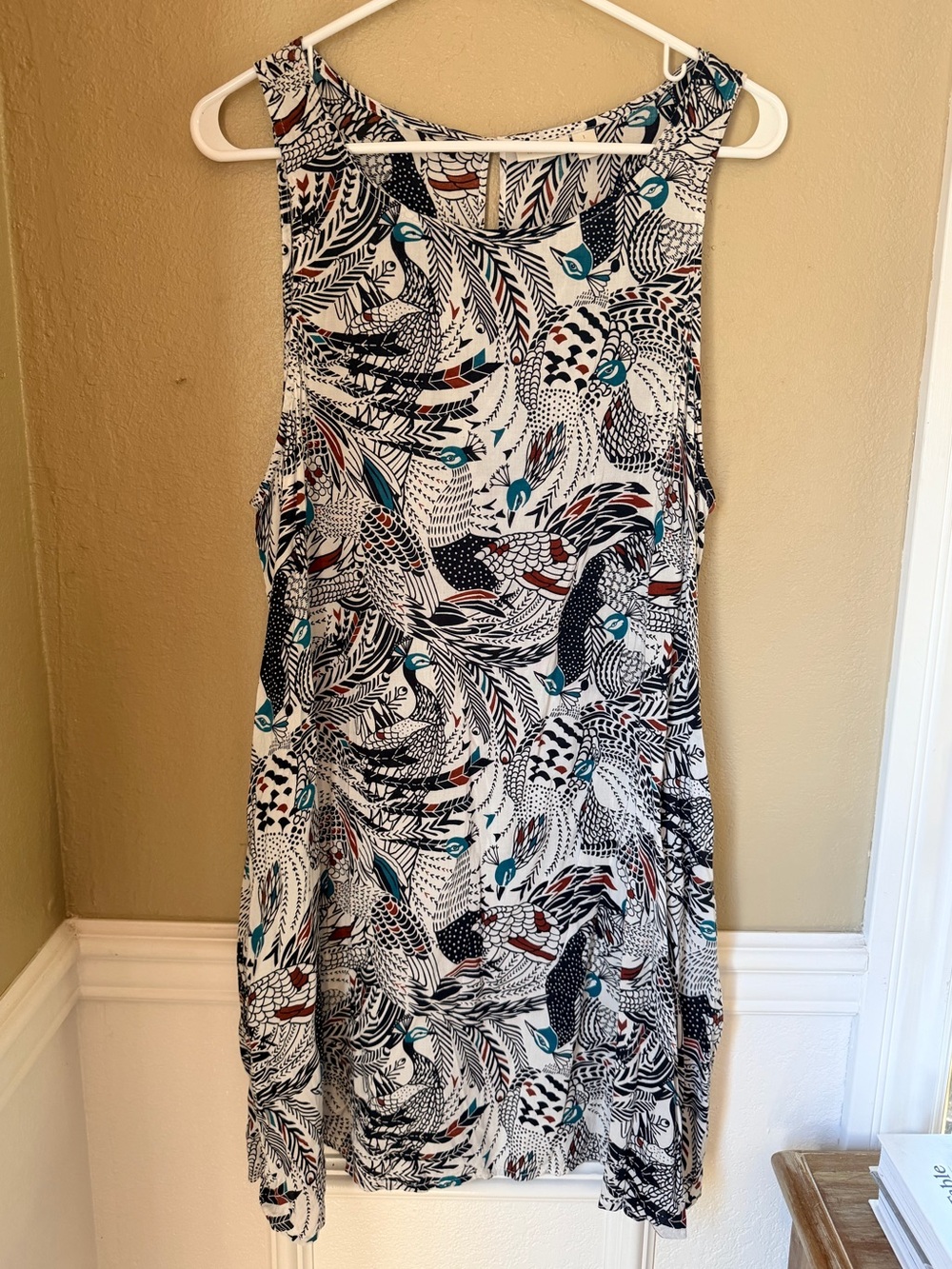 Hinge Sleeveless Printed Tank Dress in Teal, Black & White
